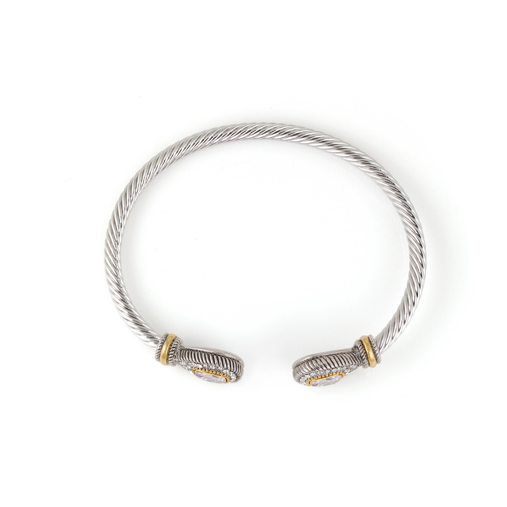 TWO TONE CLEAR CRYSTAL CLASSIC CABLE BRACELET # 73024BR-CLR(FF2)