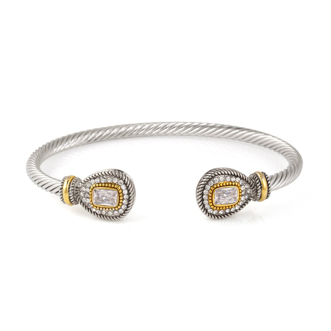 TWO TONE CLEAR CRYSTAL CLASSIC CABLE BRACELET # 73024BR-CLR(FF2)