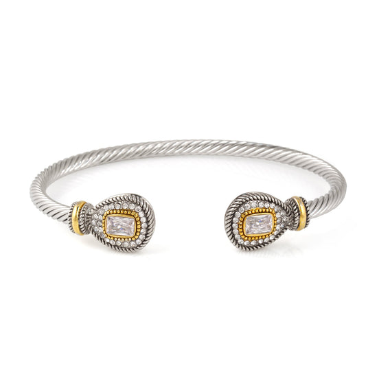 TWO TONE CLEAR CRYSTAL CLASSIC CABLE BRACELET # 73024BR-CLR(FF2)