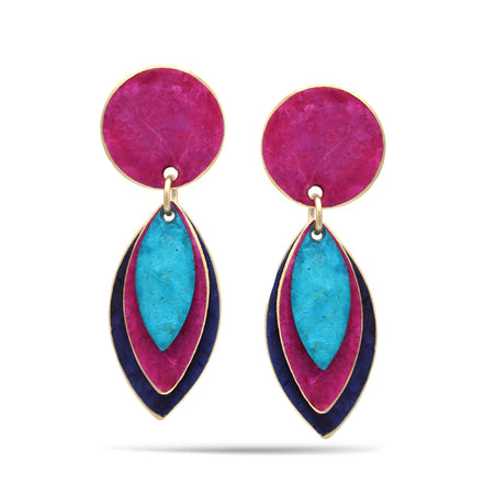 Fuchsia And Turquoise Patina Post Earrings