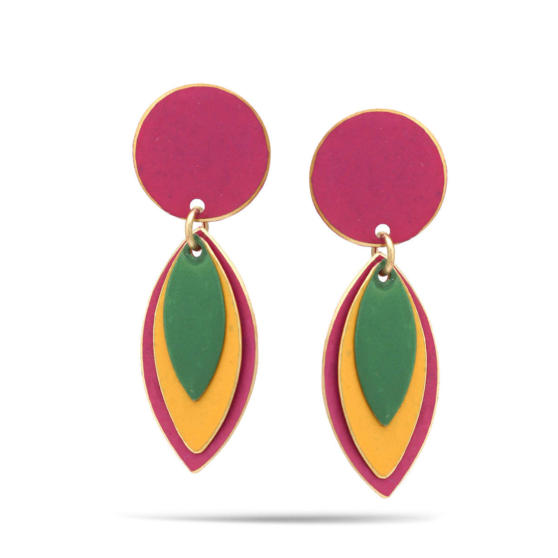 Fuchsia Yellow And Green Patina Post Earrings