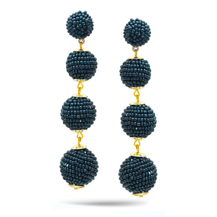 Teal Seed Bead Balls Gold Post Earrings