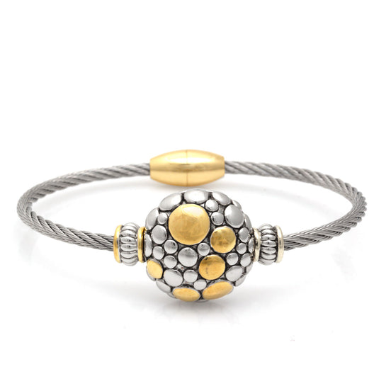 Two Tone Round Pebble Twisted Rope Magnetic Clasp Bracelet