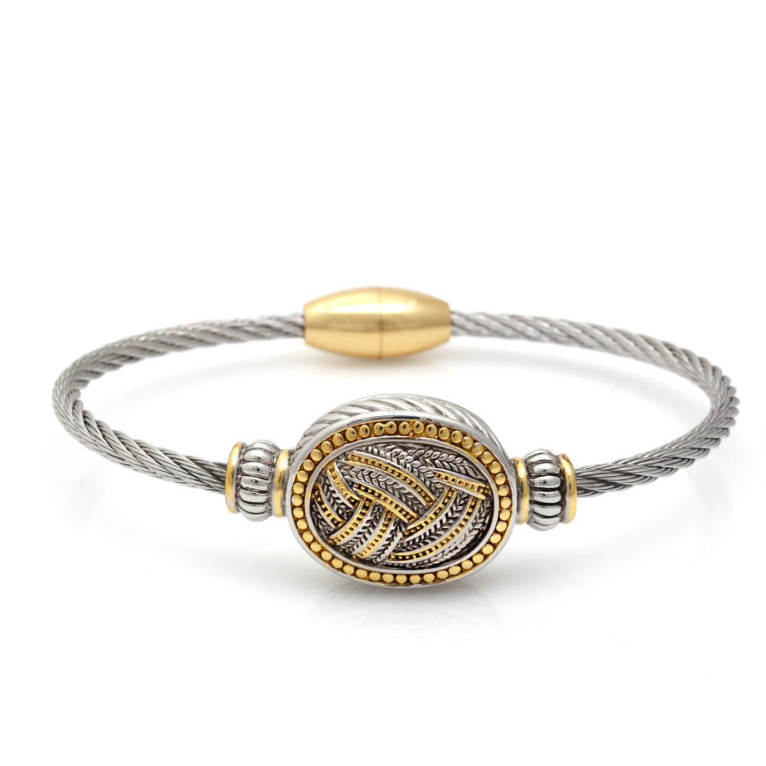 Two Tone Oval Twisted Rope Magnetic Clasp Bracelet