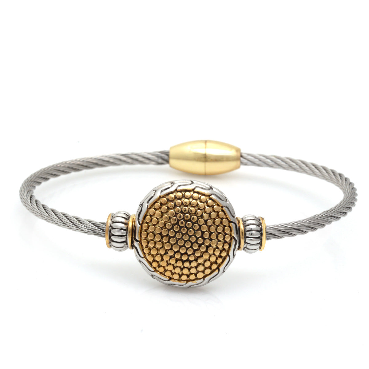 Two Tone Round Gold Dots Twisted Rope Magnetic Clasp Bracelet