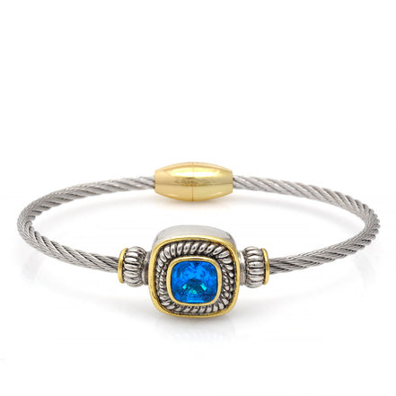 Two Tone Square Aqua Crystal Twisted Rope Magnetic Clasp Bracelet