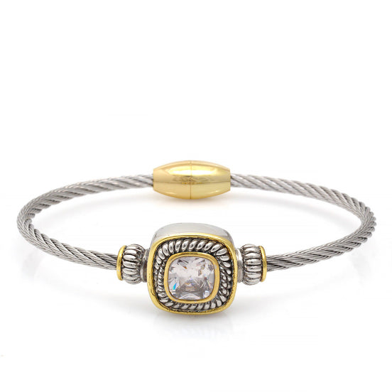 Two Tone Square Crystal Twisted Rope Magnetic Clasp Bracelet