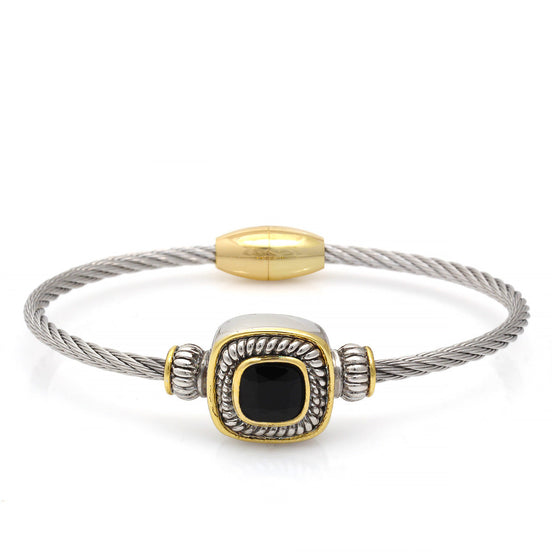 Two Tone Square Black Crystal Twisted Rope Magnetic Clasp Bracelet