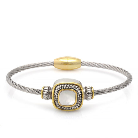 Two Tone Square Mother Of Pearl Twisted Rope Magnetic Clasp Bracelet