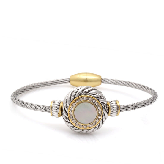 Pearl And Crystal Two Tone Twisted Rope Magnetic Clasp Bracelet