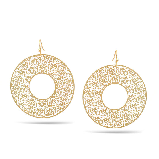 Gold Flower Filigree Round Post Earrings