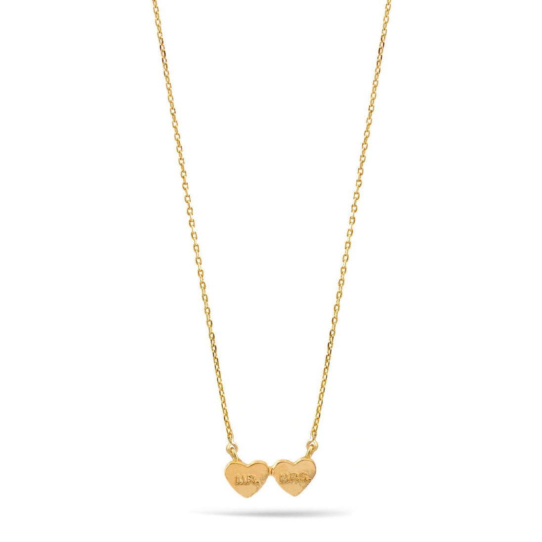 Mr And Mrs Double Heart Gold Pendant Adjustable Length Short Chain Necklace