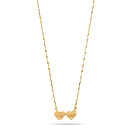 Mr And Mrs Double Heart Gold Pendant Adjustable Length Short Chain Necklace