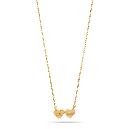 Mr And Mrs Double Heart Gold Pendant Adjustable Length Short Chain Necklace