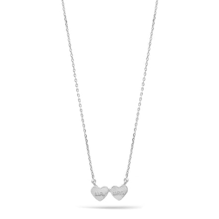 Mr And Mrs Double Heart Rhodium Pendant Adjustable Length Short Chain Necklace