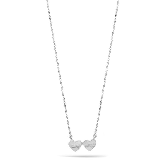 Mr And Mrs Double Heart Rhodium Pendant Adjustable Length Short Chain Necklace