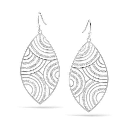 Matte And Shiny Rhodium Marquise Drop Earrings