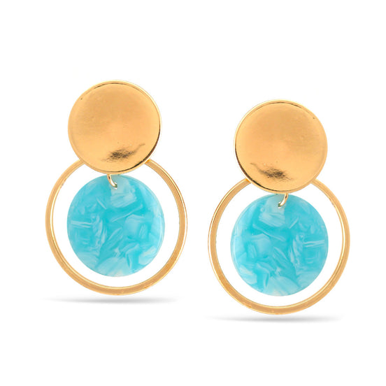 Gold And Turquoise Circle Post Earrings