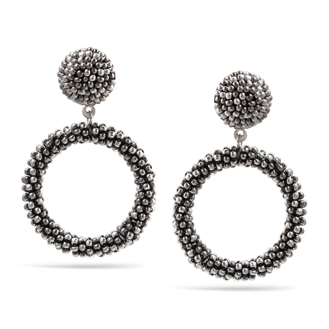 Hematite Seed Beads Circle Gold Post Earrings