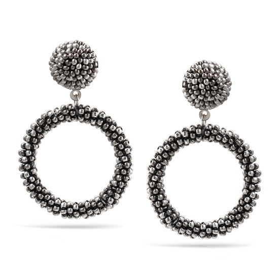 Hematite Seed Beads Circle Gold Post Earrings