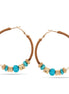 Gold And Turquoise Beads Ivory And Brown Thread Hoop Earrings