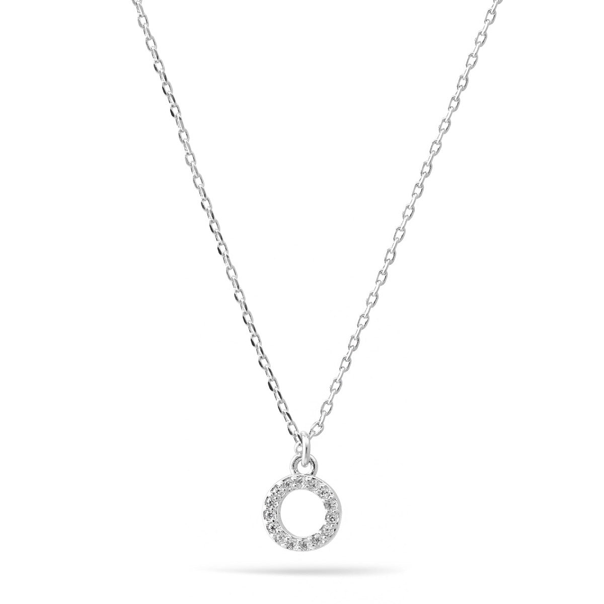 Rhodium Small Circle Crystal Pendant Adjustable Length Short Chain Necklace