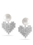 Silver Rhinestones Heart Pearl Post Earrings