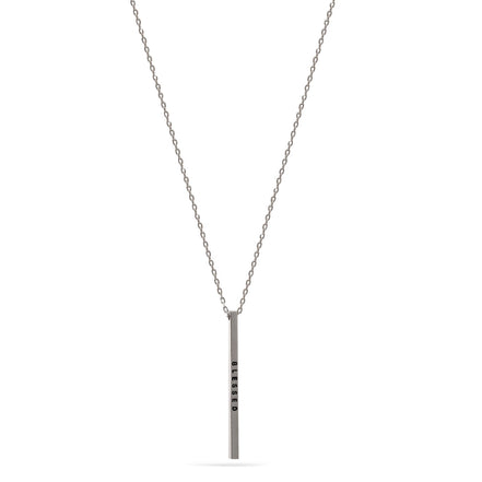 Rhodium "Blessed" Bar Pendant Adjustable Length Chain Necklace