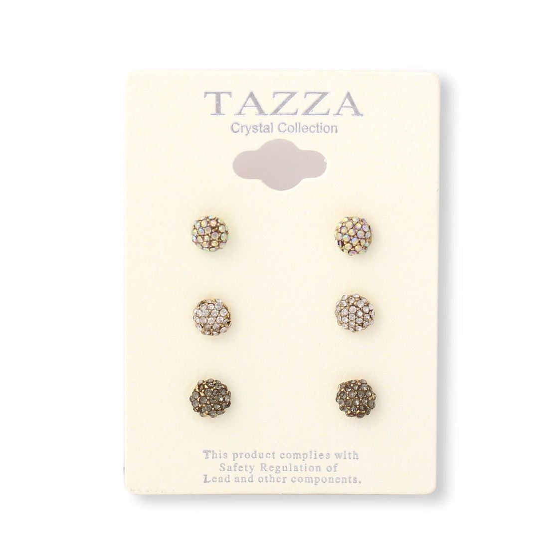 Silver Hematite And Aurore Boreale Rhinestone Crystal Set Of 3 Round Gold Post Earrings