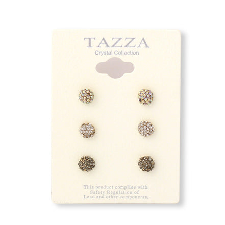 Silver Hematite And Aurore Boreale Rhinestone Crystal Set Of 3 Round Gold Post Earrings