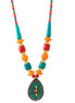 Gold Multicolor Big Beads Adjustable Length Turquoise Teardrop Pendant Necklace