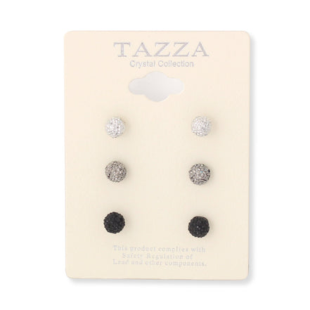 Silver Hematite And Black Ball Set Of 3 Post Earrings