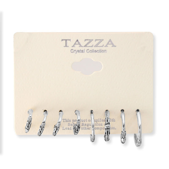 Rhodium Set Of 4 Post Earrings