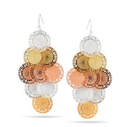 Tri Tone Multi Circle Dangle Earrings