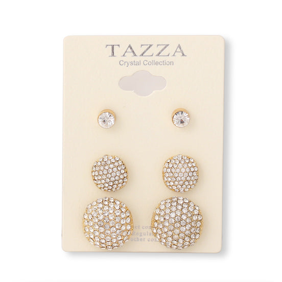Gold Rhinestone Crystal Set Of 3 Round Post Earrings