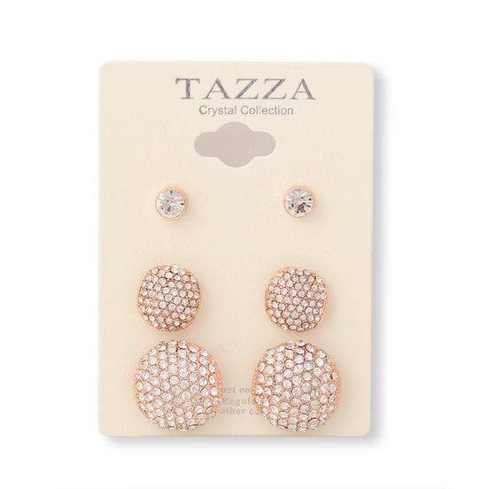 Rose Gold Rhinestone Crystal Set Of 3 Round Post Earrings
