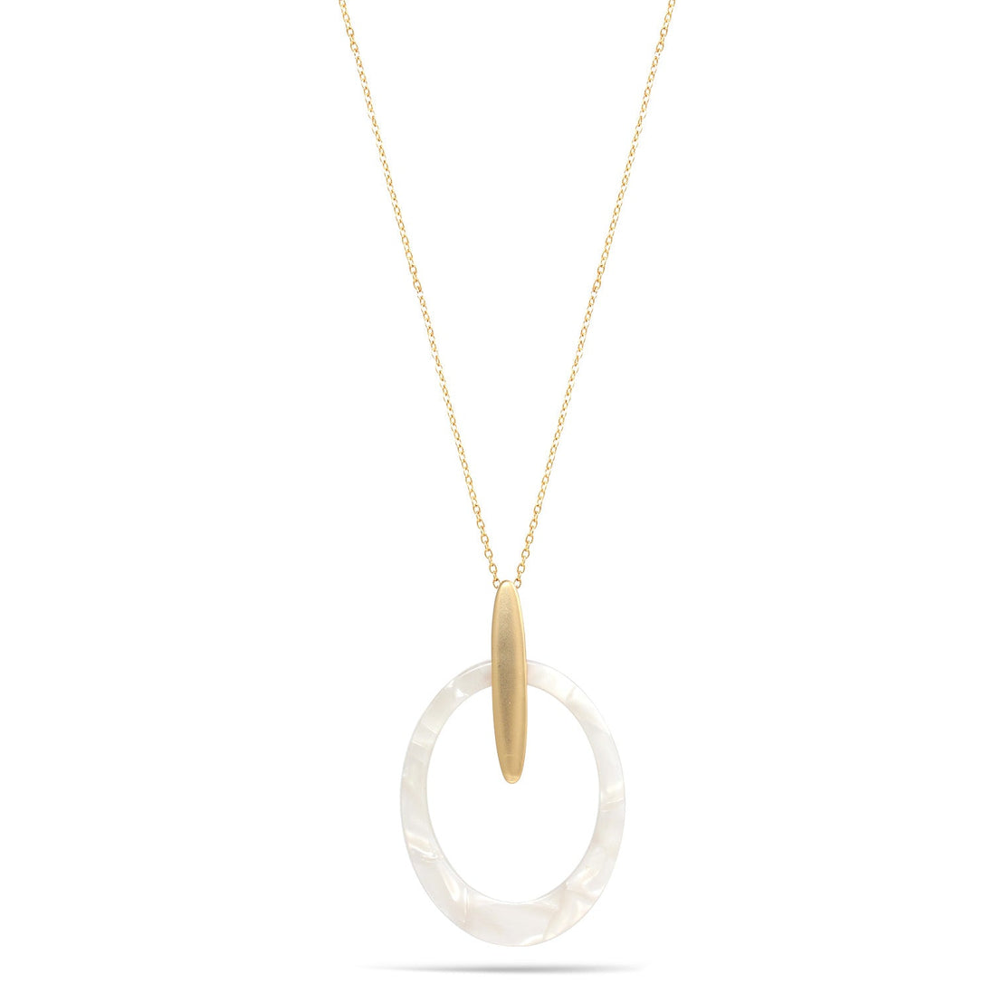 Matte Gold Ivory Acetate Resin Oval Pendant Adjustable Length Gold Chain Necklace