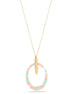 Matte Gold Green And Pink Acetate Resin Oval Pendant Adjustable Length Gold Chain Necklace