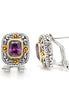 Two Tone Square Filigree Amethyst Crystal Post Earrings