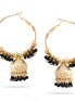 Gold Black Beads Dogra Jhumka Chandelier Hoop Earrings
