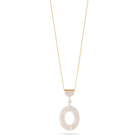 Ivory Shell Acetate Resin Oval Gold Pendant Adjustable Length Gold Chain Necklace