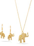 Gold Elephant Pendant Adjustable Length Chain Necklace And Earrings Set