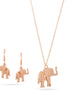 Rose Gold Elephant Pendant Adjustable Length Chain Necklace And Earrings Set