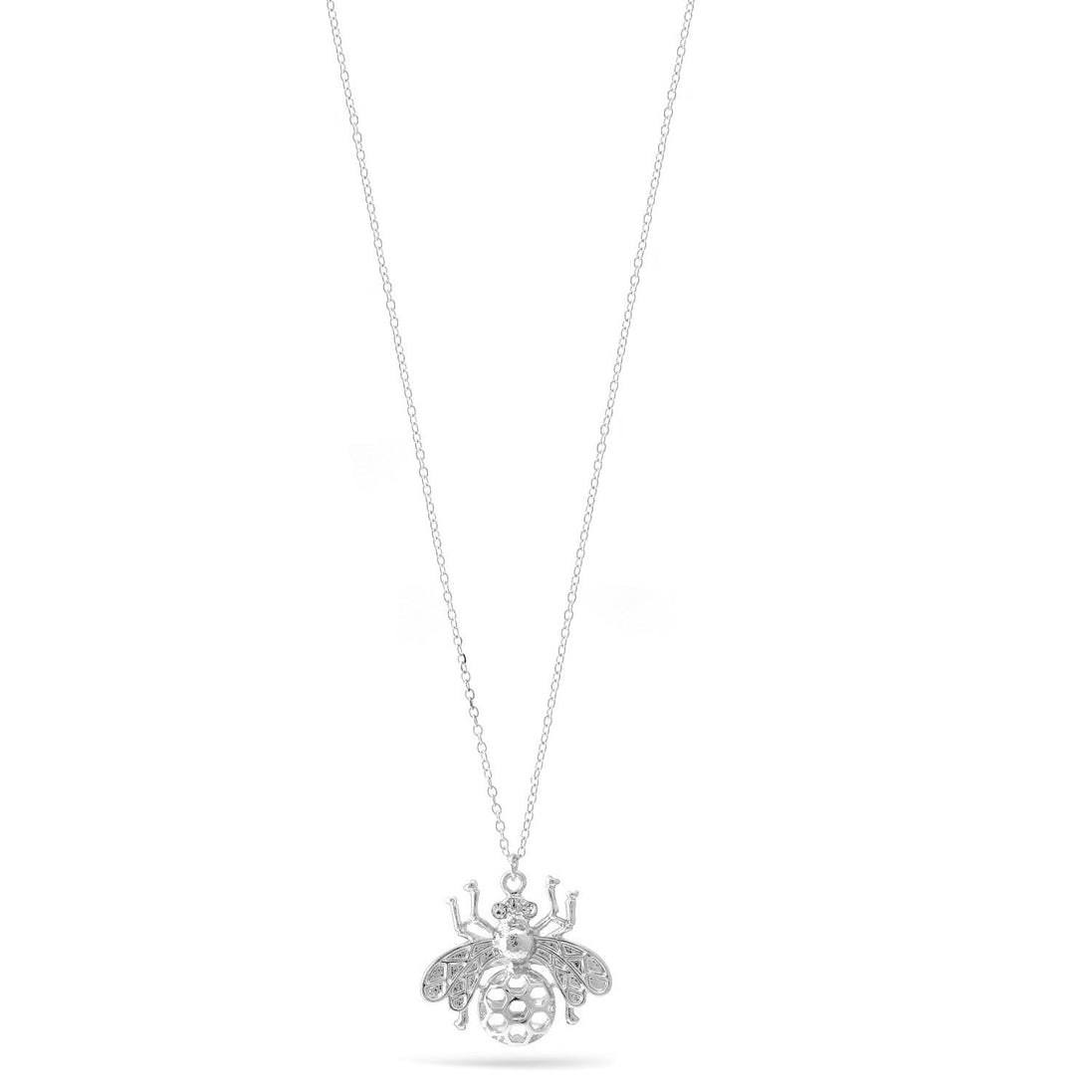 Rhodium Honey Bee Crystal Pendant Adjustable Length Chain Necklace