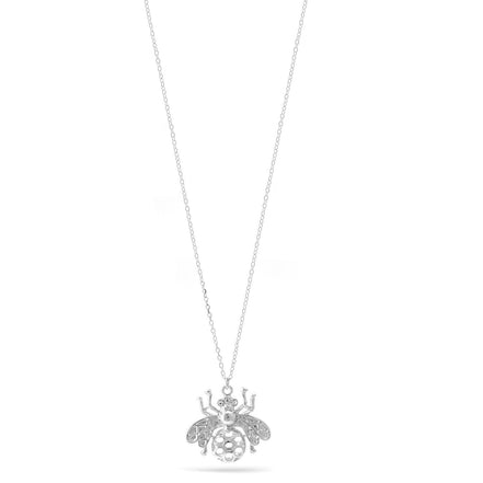 Rhodium Honey Bee Crystal Pendant Adjustable Length Chain Necklace