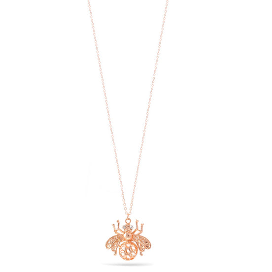 Rose Gold Honey Bee Crystal Pendant Adjustable Length Chain Necklace