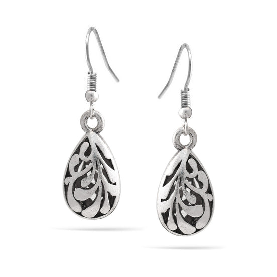 Silver Filigree Teardrop Dangle Earrings