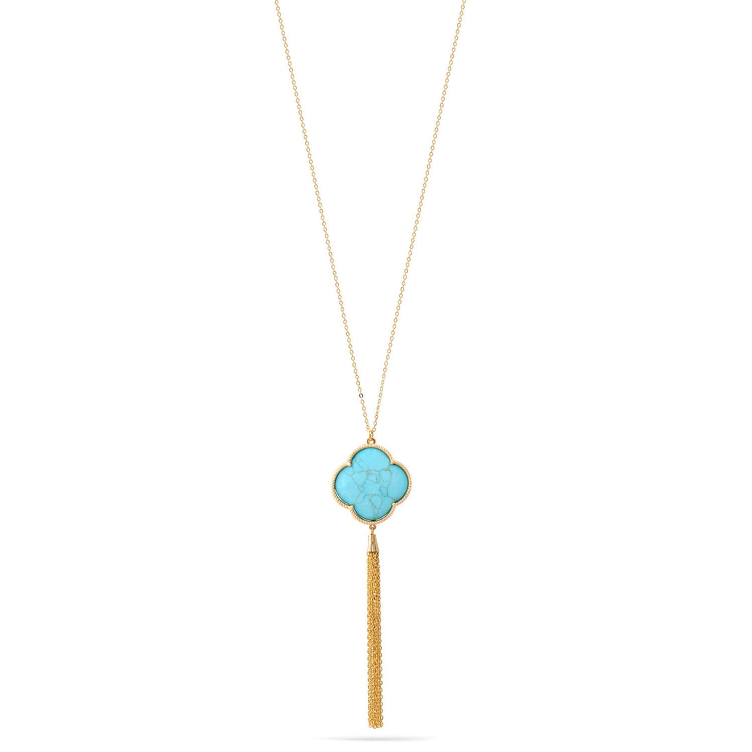 Gold Turquoise Pendant Adjustable Length Chain Tassel Necklace 