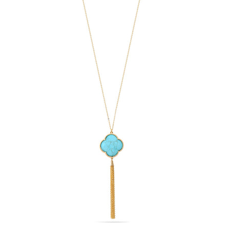 Gold Turquoise Pendant Adjustable Length Chain Tassel Necklace 