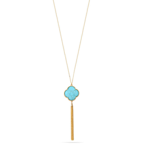Gold Turquoise Pendant Adjustable Length Chain Tassel Necklace 